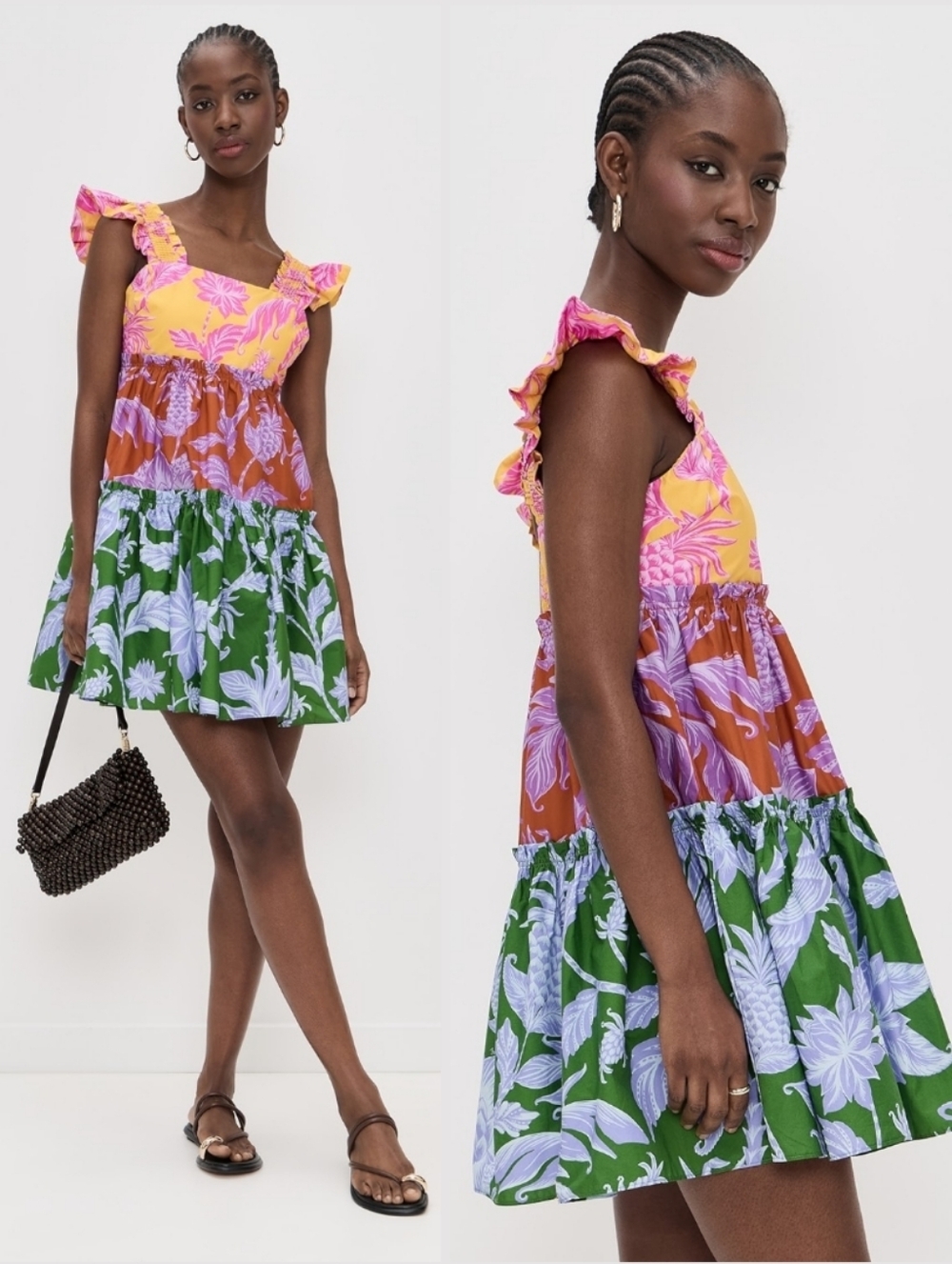 NWT Farm Rio Tiered Tropical Printed Cotton Poplin Swing Mini Dress